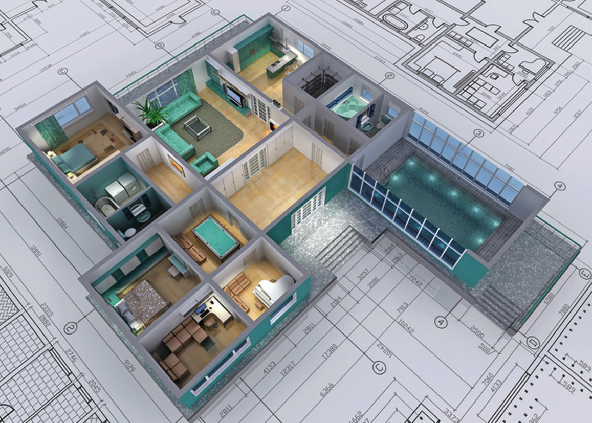 An image of a 3d building blueprint